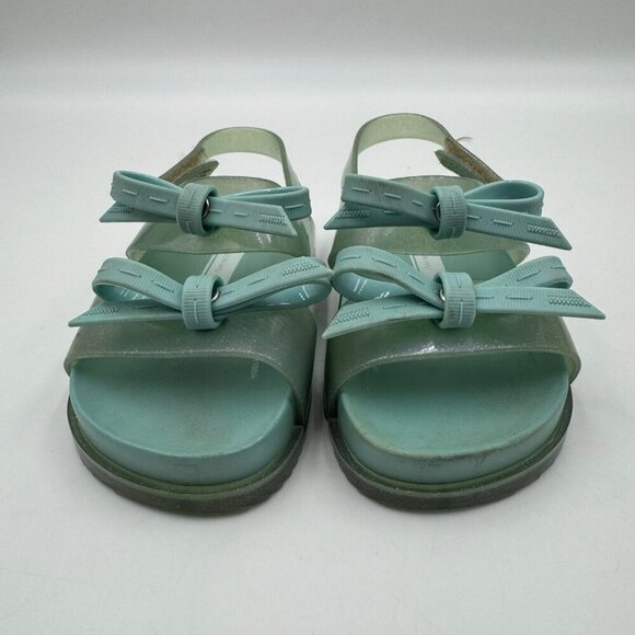 Mini Melissa X Jason Wu Aqua Green Cosmic Sandals Girls Size 8 With Bow Detail - Picture 2 of 10